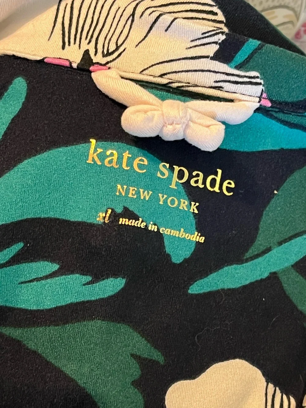 Kate Spade Pajamas 2 piece Set Blossom Floral Print Navy Pink Large/XL Soft Knit